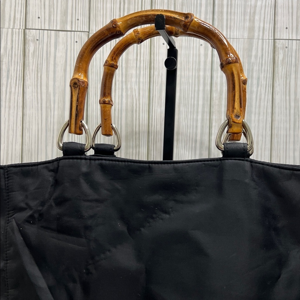 Banana Republic Black Nylon Tote Bag with Bamboo Handles | - Picture 3 of 10